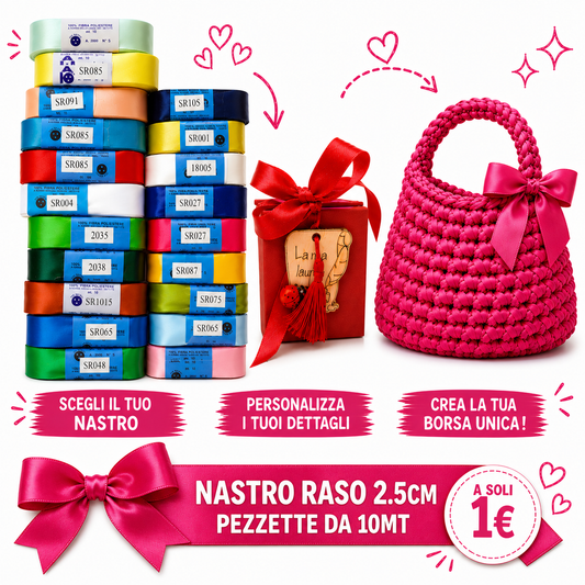 NASTRO RASO PER BORSE ALL'UNCINETTO E BOMBONIERE 2,5cm pezza 10mt