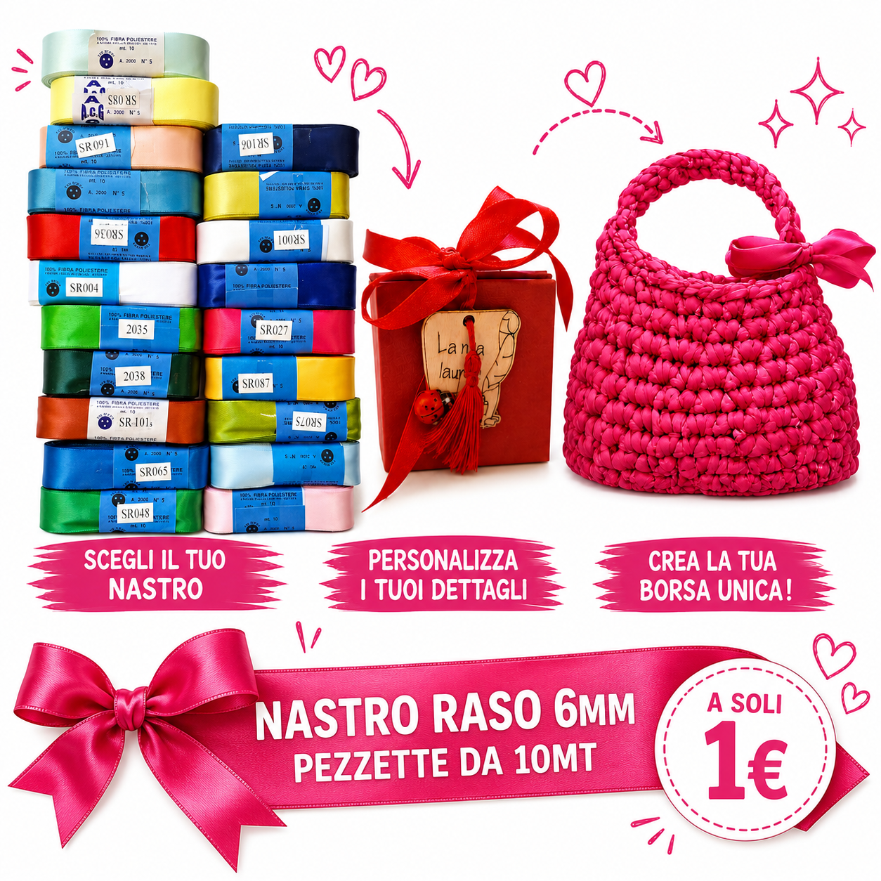NASTRO RASO PER BORSE ALL'UNCINETTO E BOMBONIERE 6mm pezza 10mt